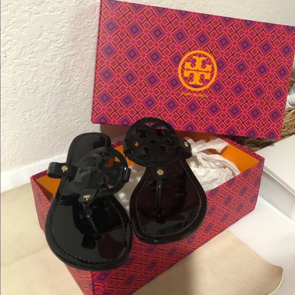 Tory Burch Miller Black Patent Sandals 9